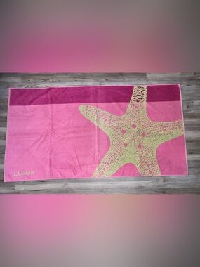 LL Bean Cotton Seaside Starfish Beach Towel Pink Green 68x36 Pink Green